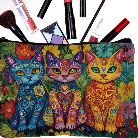 Colorful Floral Cat cosmetic bag - Multicolor new in package - Picture 2 of 4